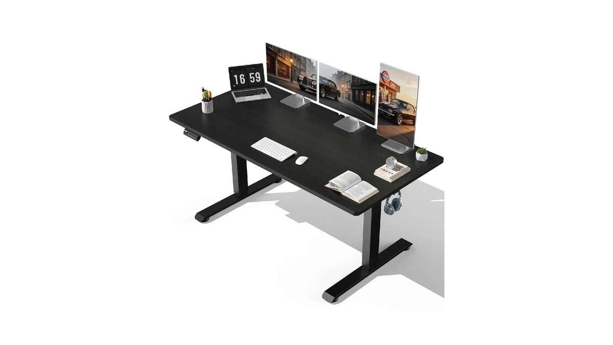 Veken 63"x28" Wider Large Standing Desk, Electric Height Adjustable, Black