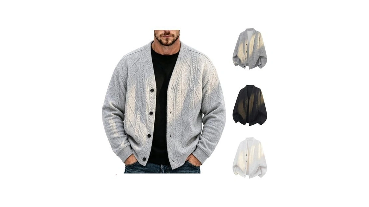 Pxqirmr Knit Sweater Cardigan Men V Neck Button Down Plus