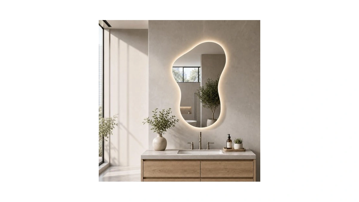Irregular Led Bathroom Mirror With Lights 23x36 Inch, Backlit Asymmetrical