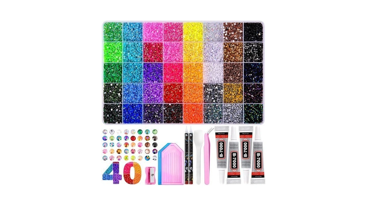 40000 Pcs Bedazzling Kit, 40 Colors Rhinestones Bedazzler Kit For