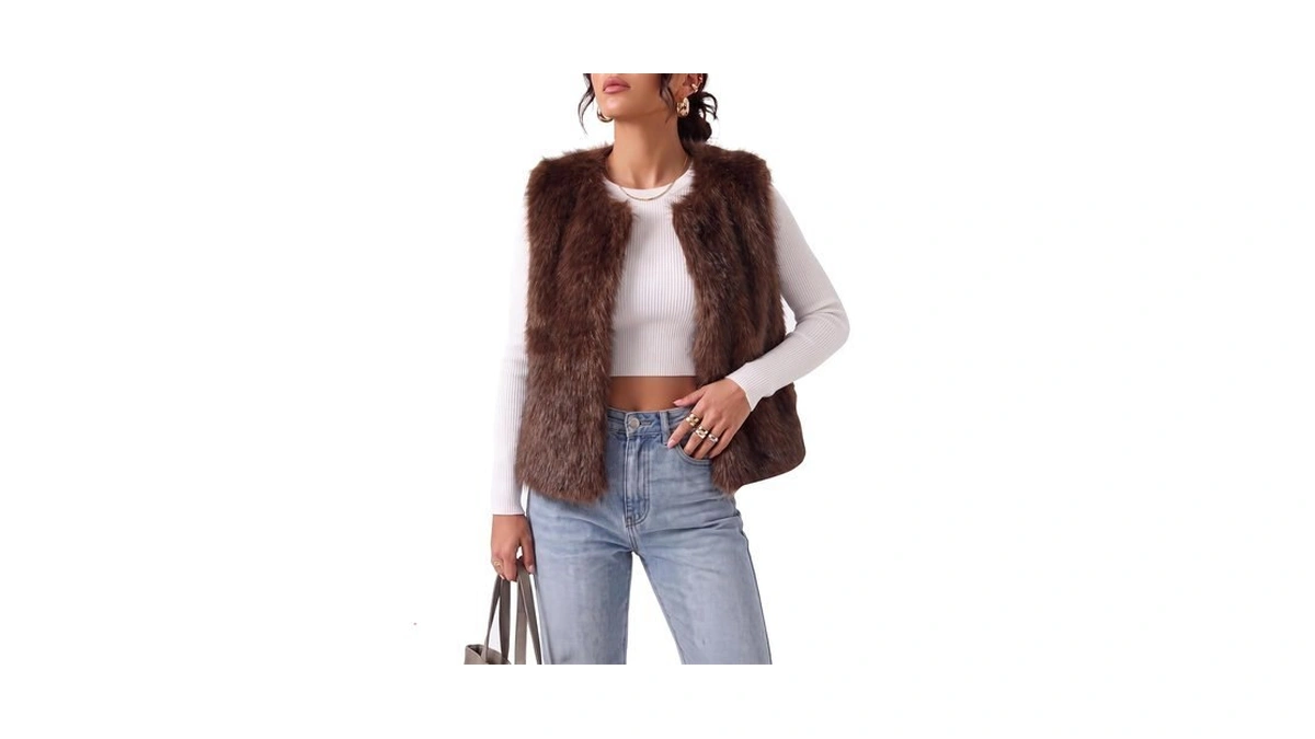 Fuzzy Furry Vest For Women Crop Faux Fur Jacket Sleeveless