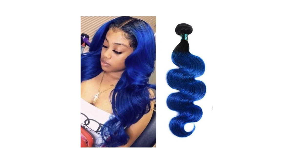 Sexayhair Blue Human Hair Bundles Brazilian Ombre Body 1b/blue Wave