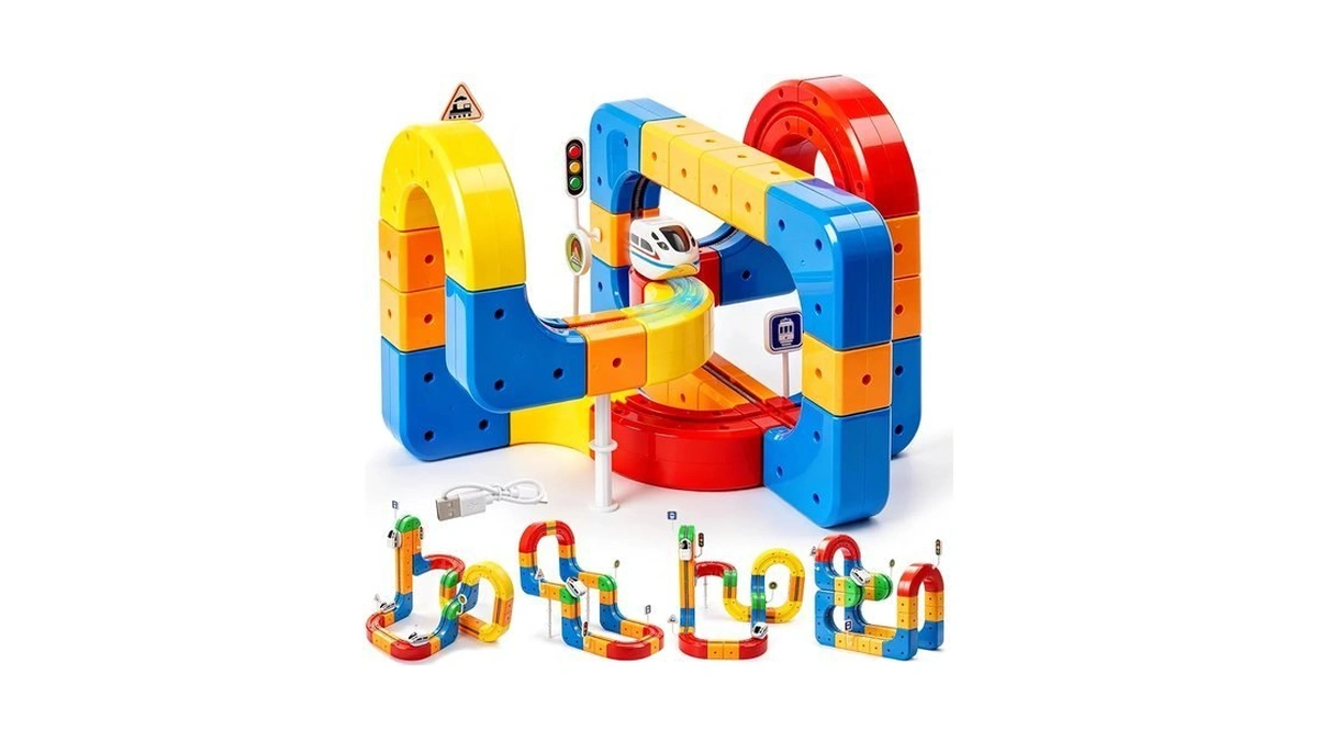 82-piece Electric Train Set, 3d Stem Race Track Building Toy