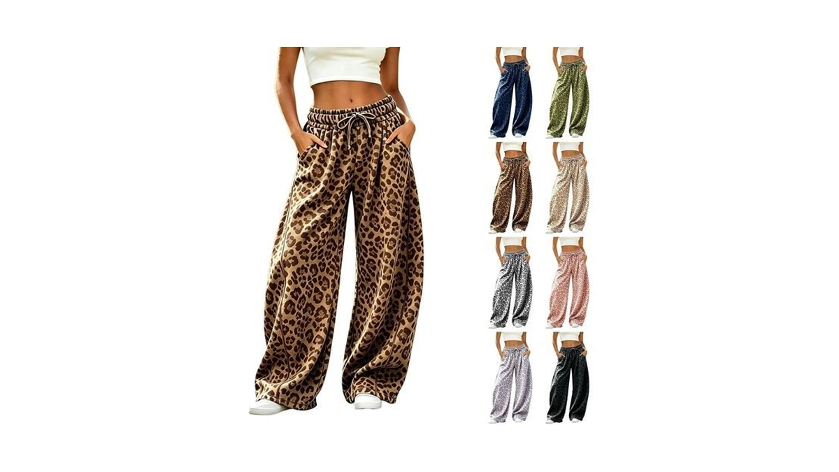 Leopard Pants Women Loose Fit Cheetah Print Drawstring Boho Pants
