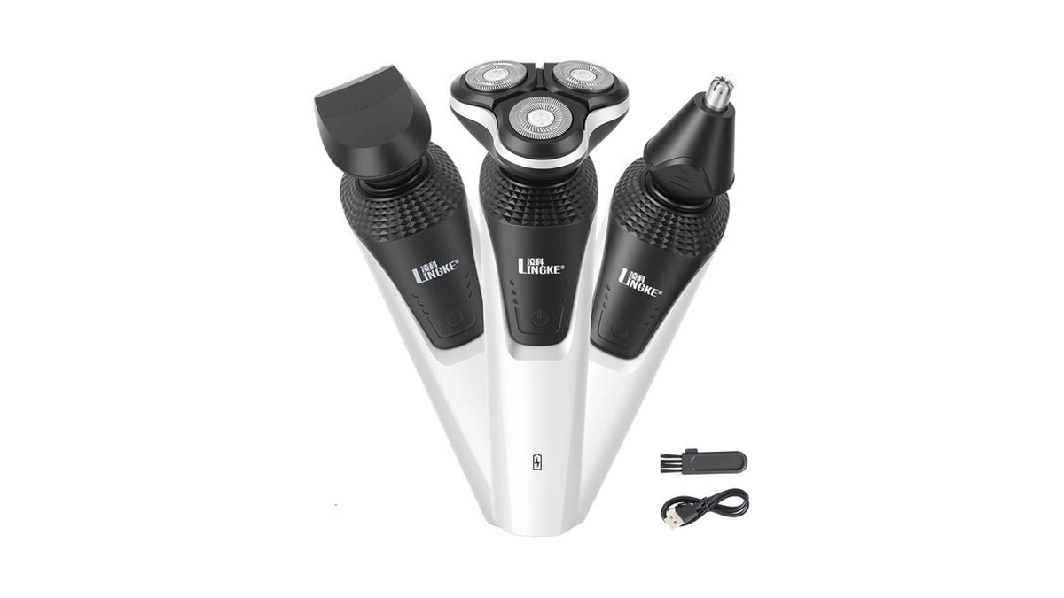 Electric Razor For Men, White 3-in-1 Rotary Electric Shaver With
