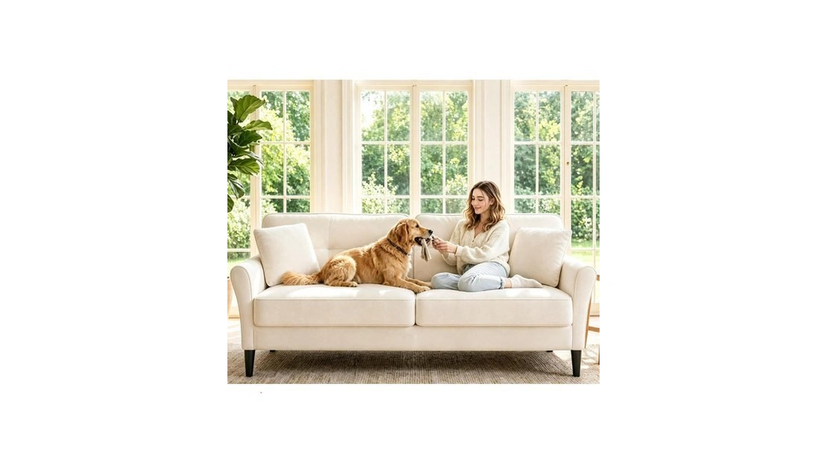 Loveseat Sofa, 69" Love Seat Couches, Velvet Small Couch, Beige