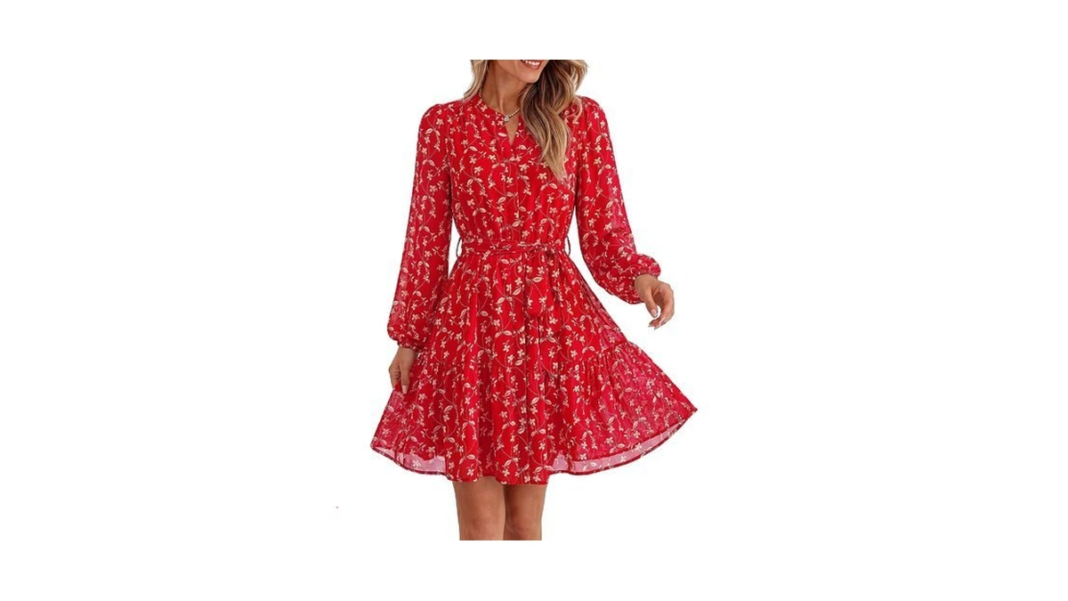Btfbm Womens Dresses Fall Chiffon Floral V Neck Long Sleeve