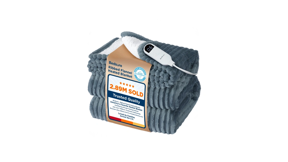 Bedsure Gentlesoft Heated Blanket Throw - Soft Ribbed Flannel Electric