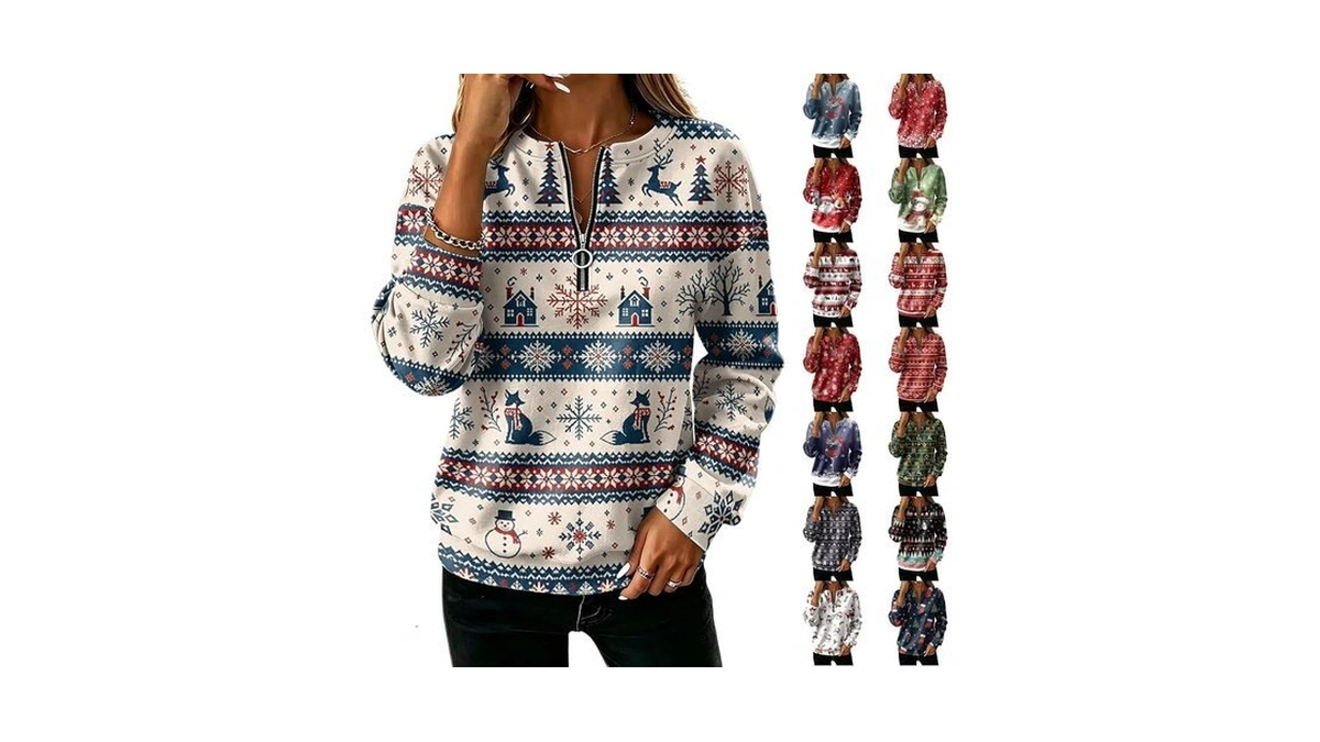 Christmas Quarter Zip Pullover For Women Graphic Cozy Sweatshirts