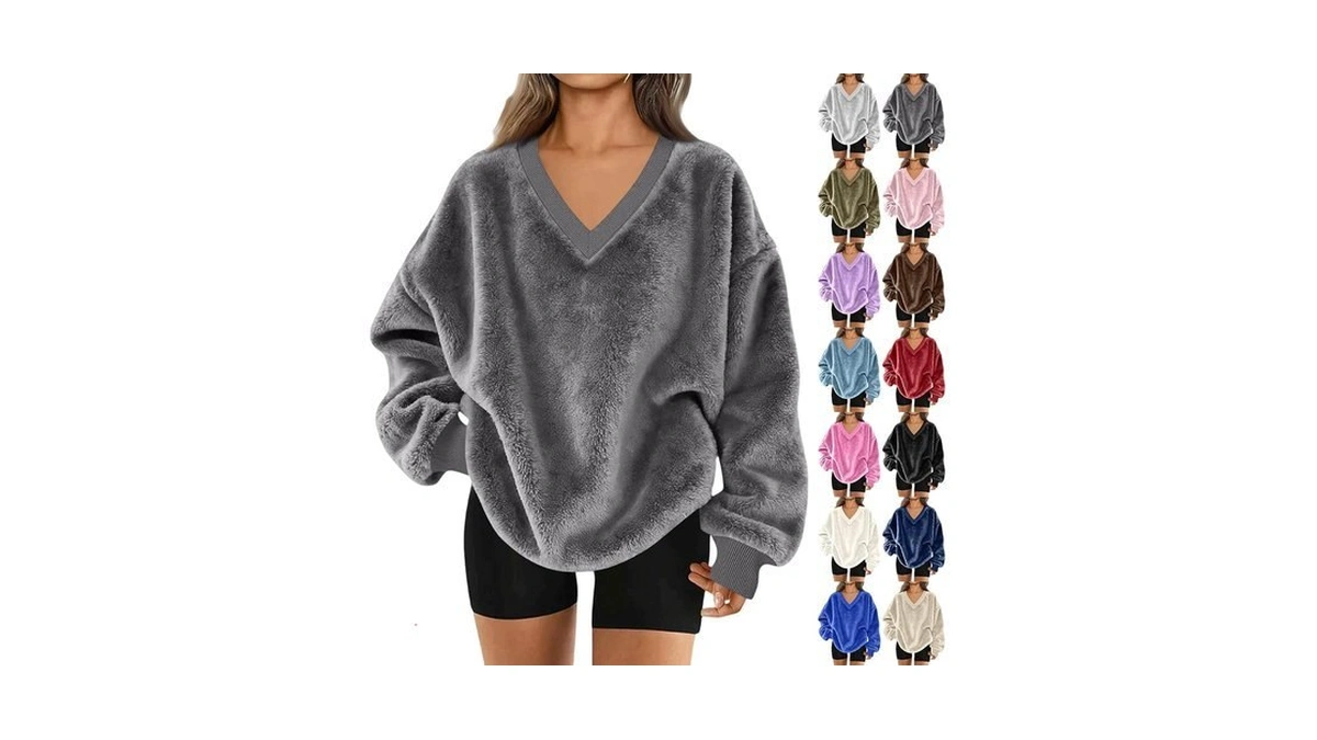 Winter Sweatshirt For Women Flannel V Neck Pullover Cute Oversized