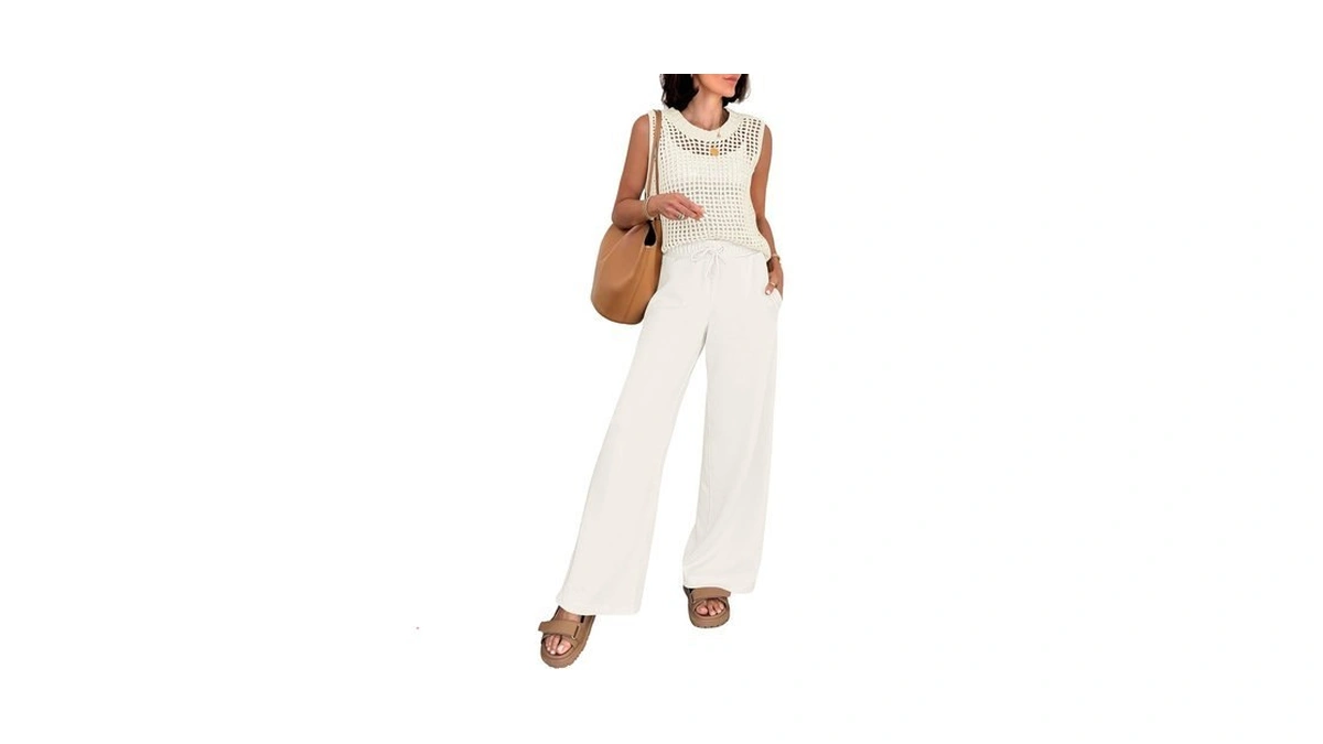 Anrabess Women 2 Piece Summer Outfits 2026 Crochet Sweater Vest
