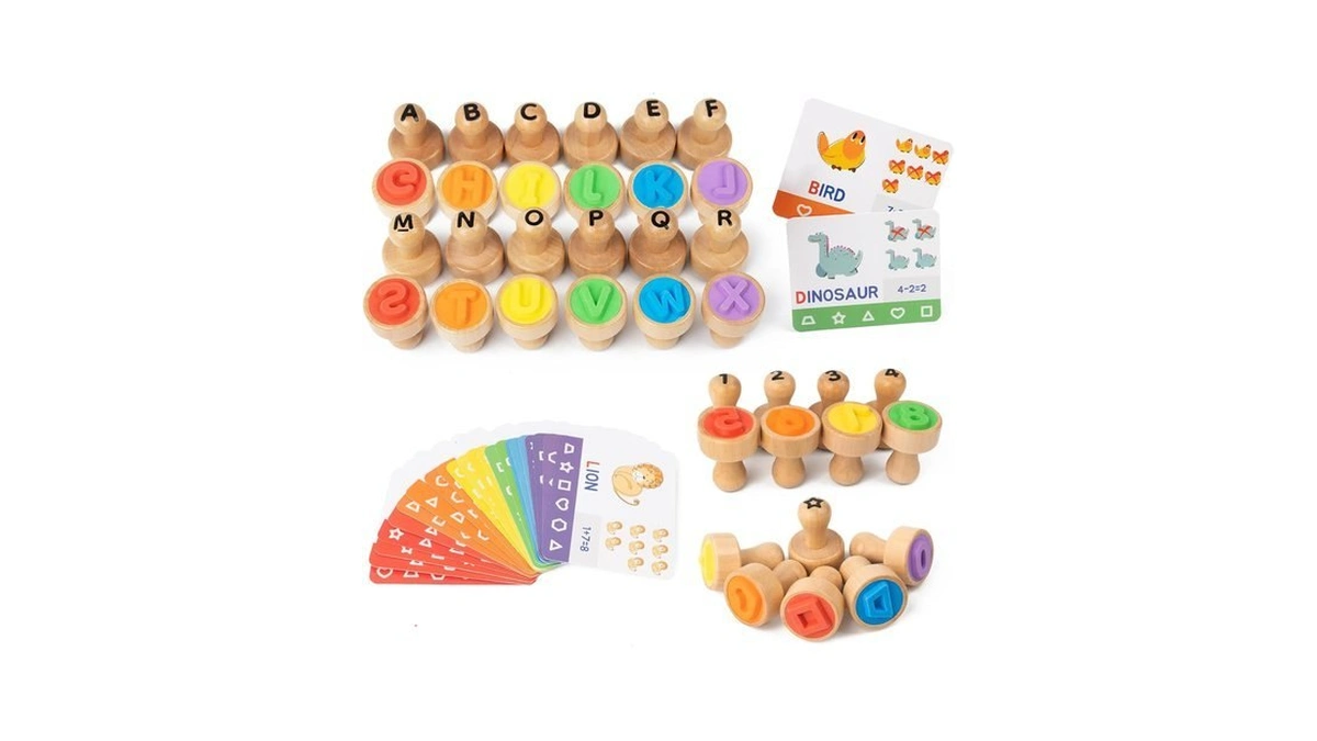 Alphabet Number Stamps For Kids, Wooden Letter Stamps Set With