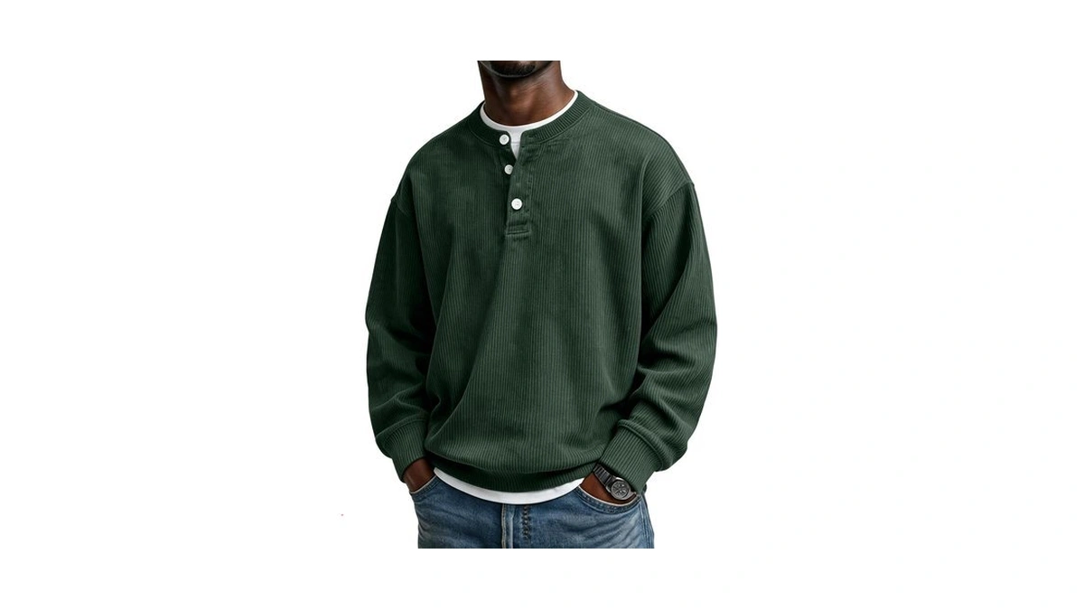 Corduroy Henley Shirts For Men Long Sleeve Casual Pullover Fall
