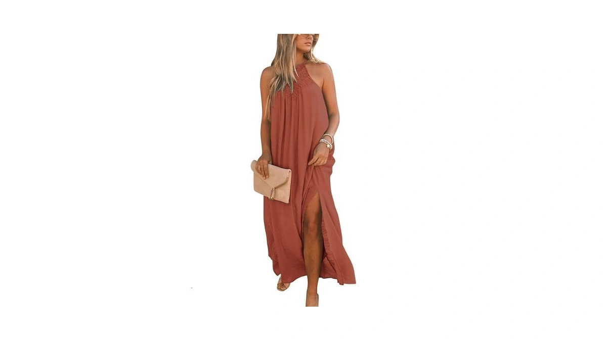 Faroro Sundresses For Women Boho Maxi Dress Lace Halter Boho
