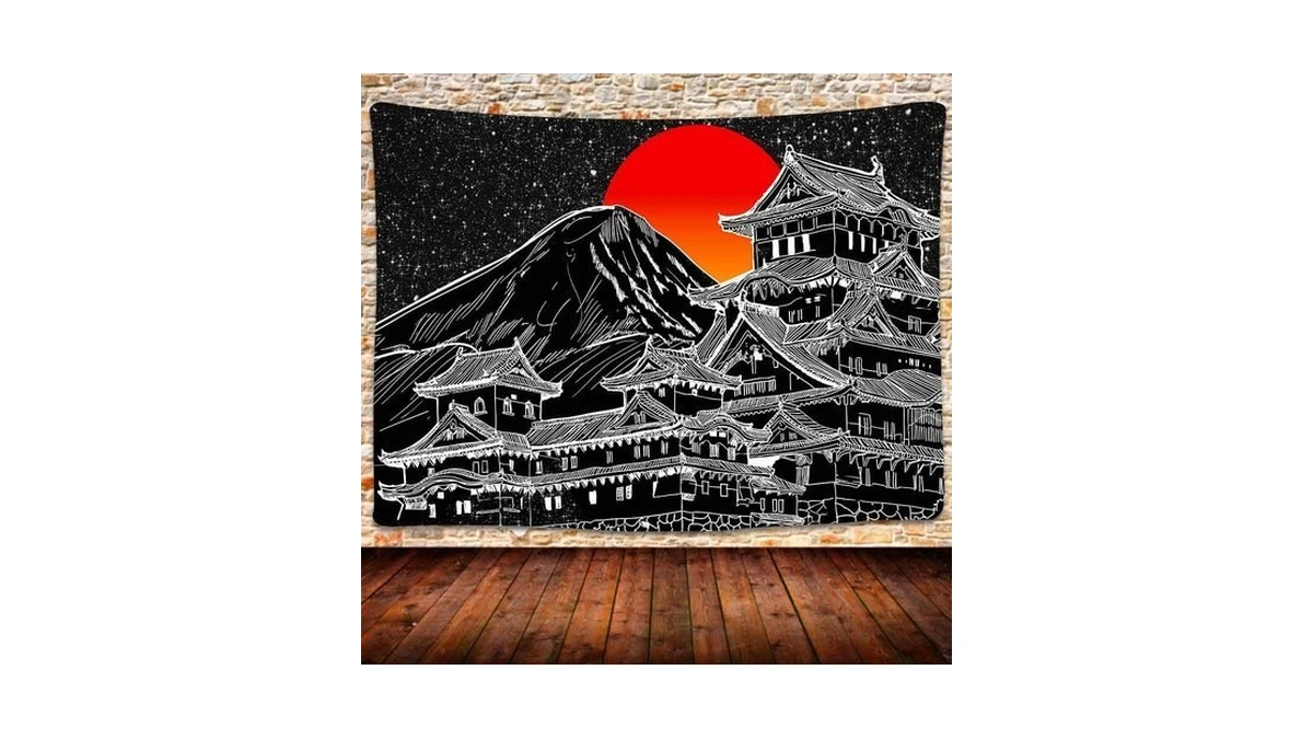 Japanese Tapestry, Japan Pagoda Mount Fuji,red Sun,anime Posters 80x60inch
