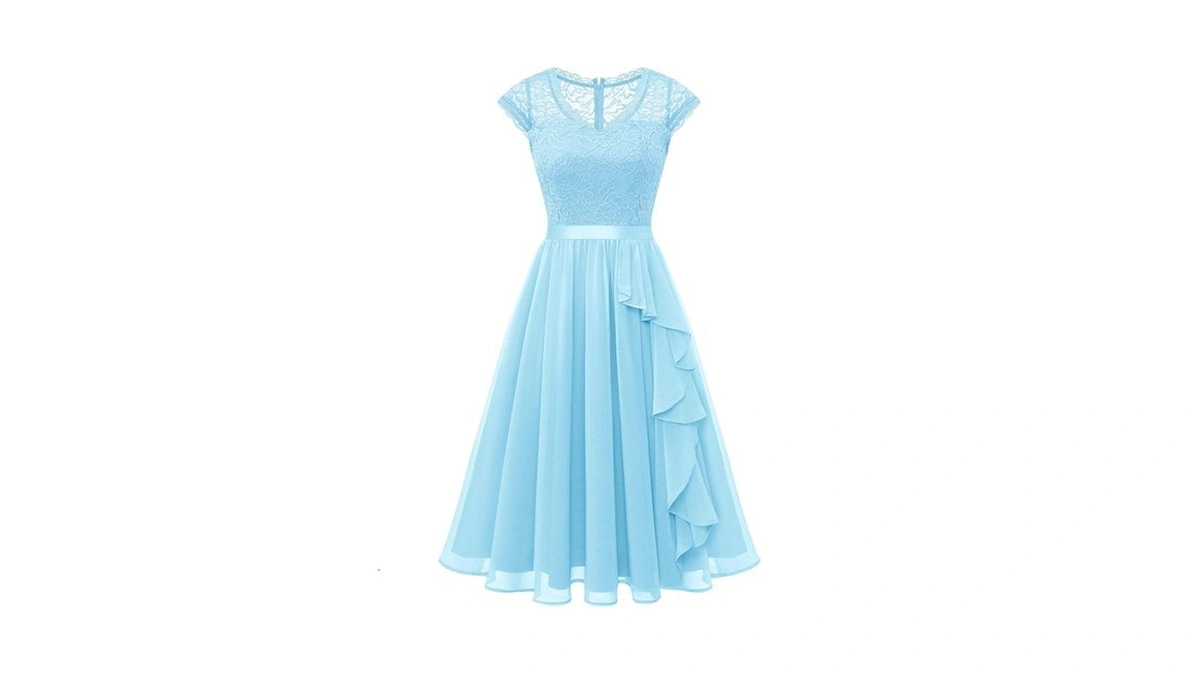 Wedtrend Light Blue Bridesmaid Dress For Junior, Floral Cocktail Dress