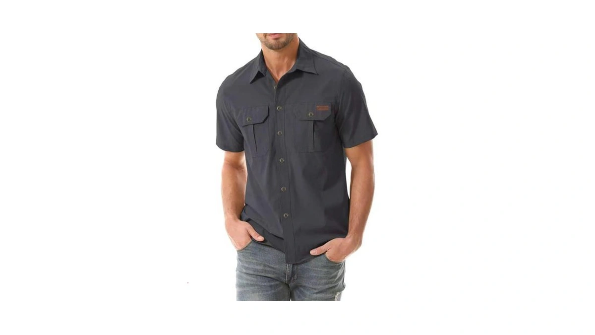 Zyvrenix Men's Short Sleeve Button Down Shirts With Pocket Dark