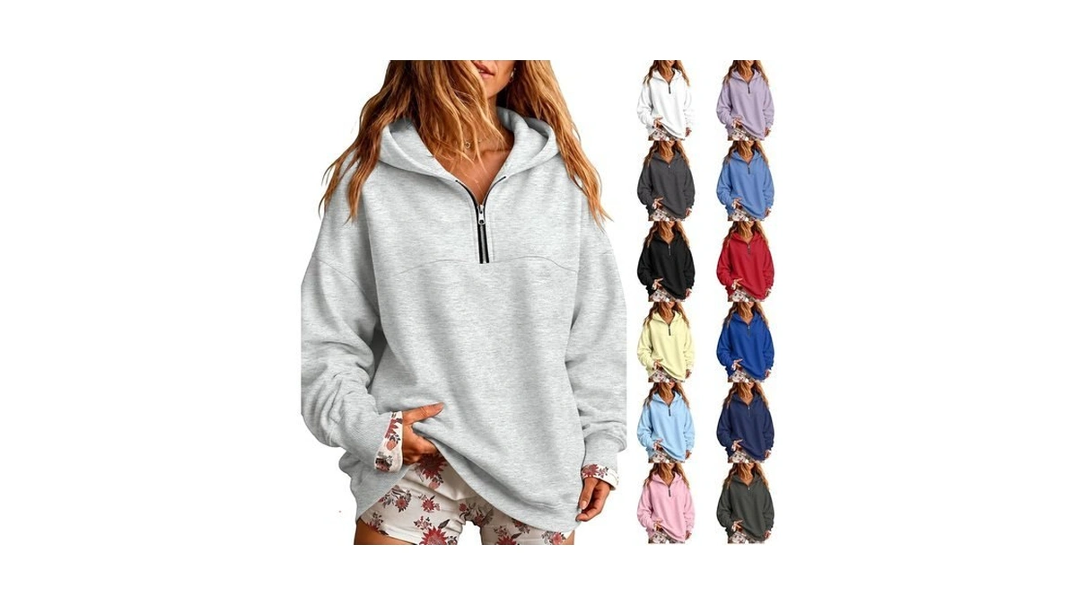 Oversized Hoodies Women Quarter Zip Long Sleeve Lounge Fall Sweatshirt