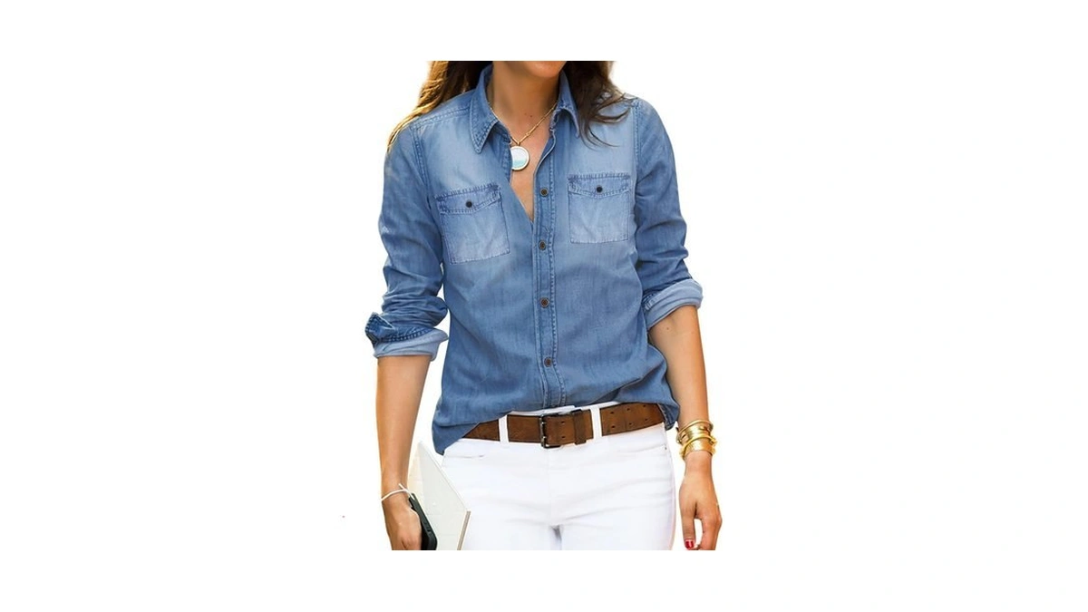 Luvamia Women's Denim Shirt Tunic Lapis Air Size Medium For