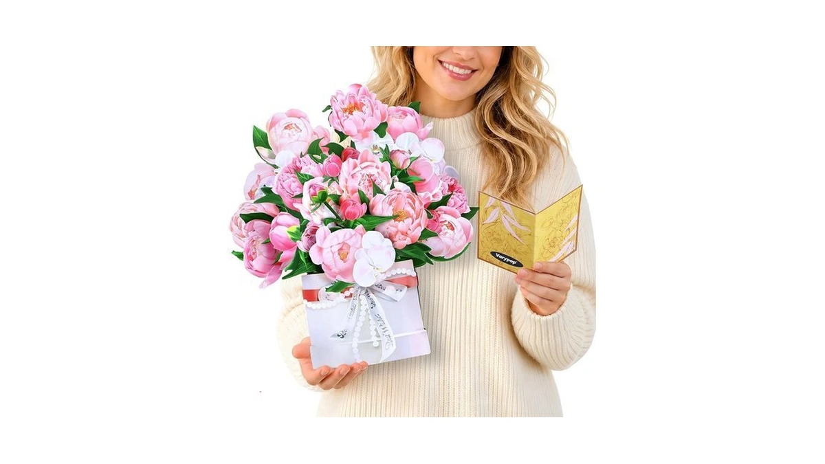 Varypop Flower Bouquet Pop Up Cards, 14 Inch Peony 3d