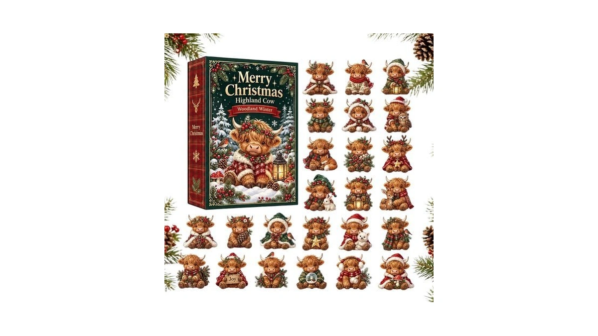 Highland Cow Advent Calendar, 24 Days 2d Acrylic Christmas CountdownοΌ#d