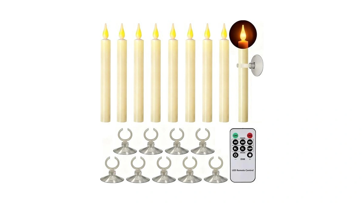 Abmtech Flameless Window Candles With Timer Remote (9 Pack)
