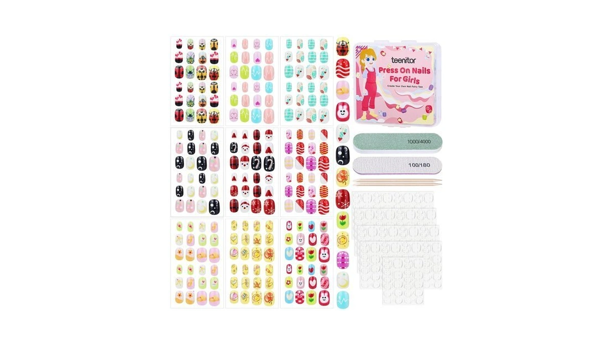 Teenitor 216pcs Press On Nails For Kids Girls Fake Nails,
