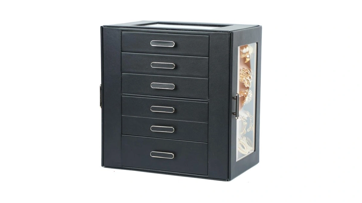 Boovo Clear Lid Jewelry Box,6 Layers Jewelry Organizer (black, 6