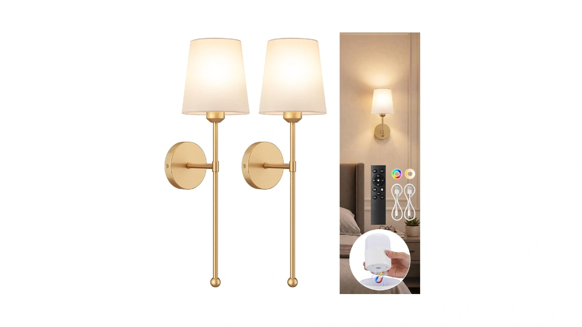 Battery Operated Wall Sconces, Gold, 2 Pack With Magnetic Bulbs,rf