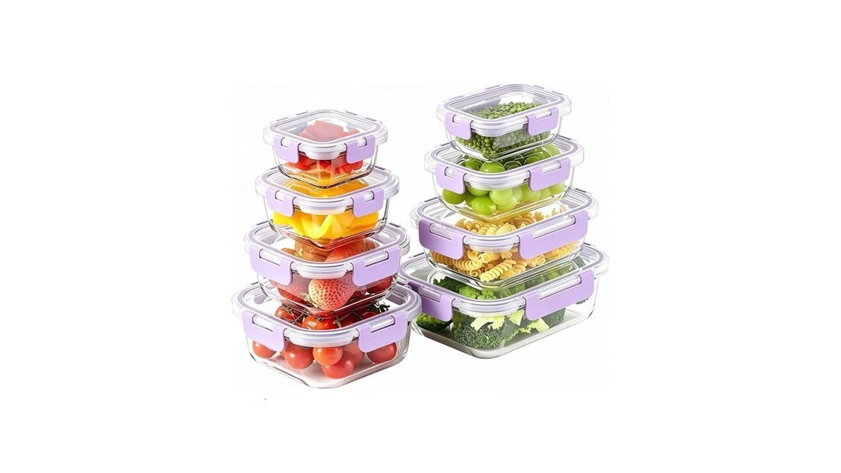 8 Pack Glass Food Storage Containers With Snap Locking Lids
