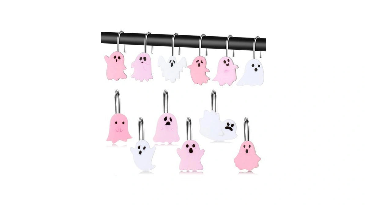 Mallmall6 Halloween Shower Curtain Hooks - 12pcs Pink Boo Decorative