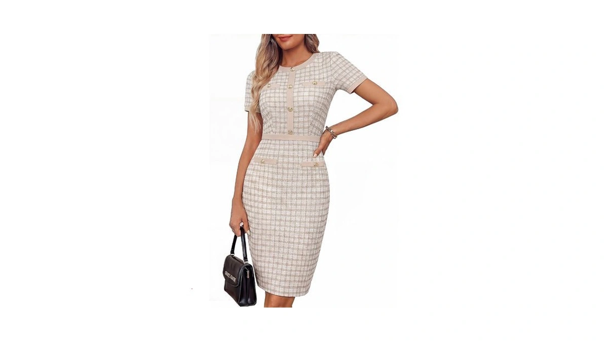 Grace Karin Women Work Business Short Sleeve Bodycon Tweed Dress
