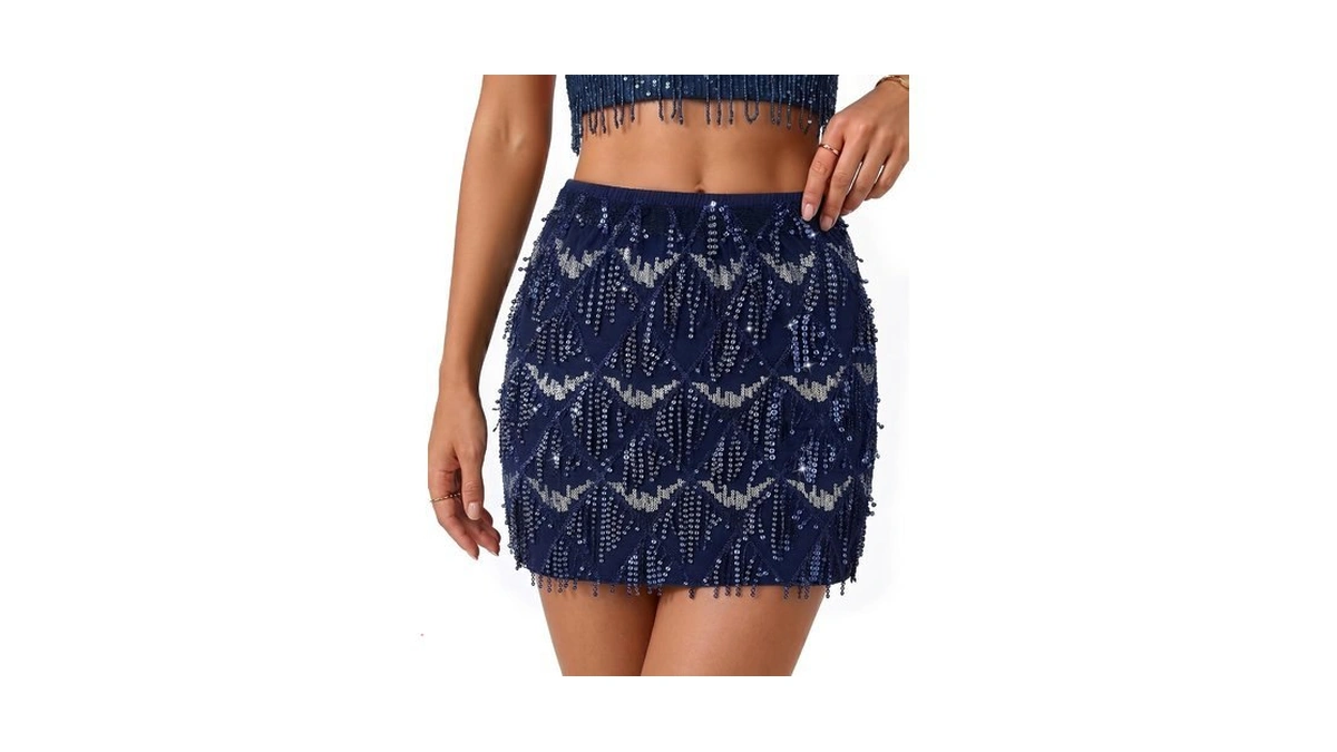Women's Sequin Skirts Fringe Mini Stretchy Bodycon Skirt Glitter Shiny