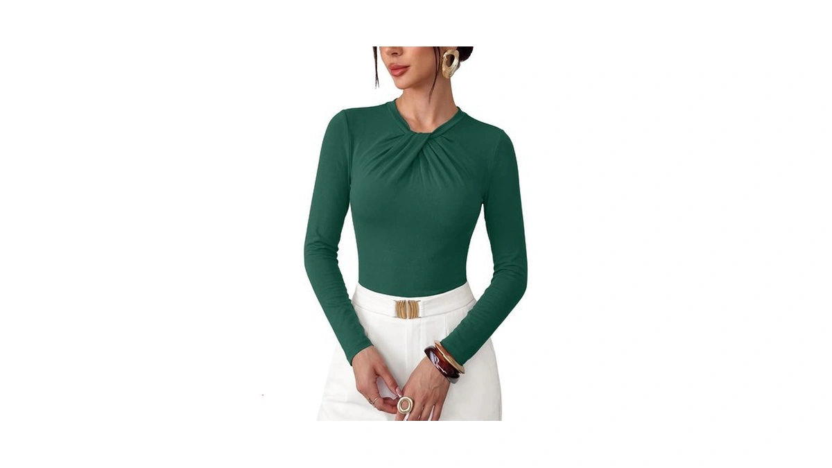 Kirundo Business Casual Outfits For Women Twist Front Tops,dark Green,xxl