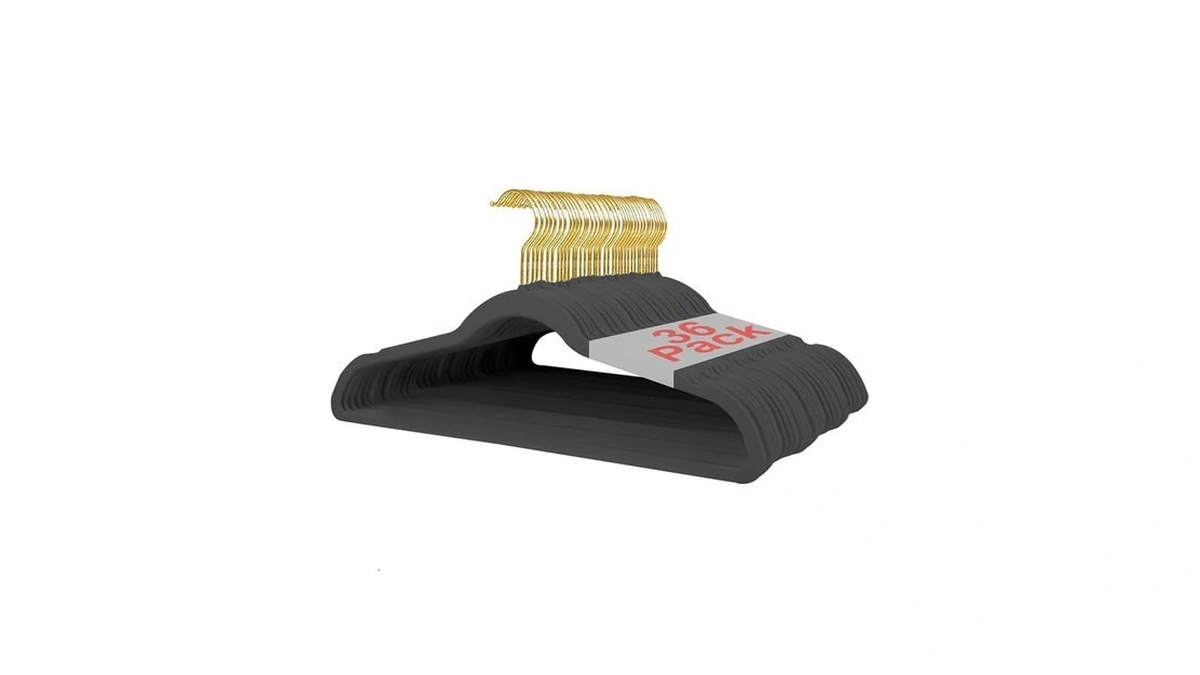 Wellong Velvet Hangers Non-slip Shoulder Notches 17.3''36 Pack Dark Gray