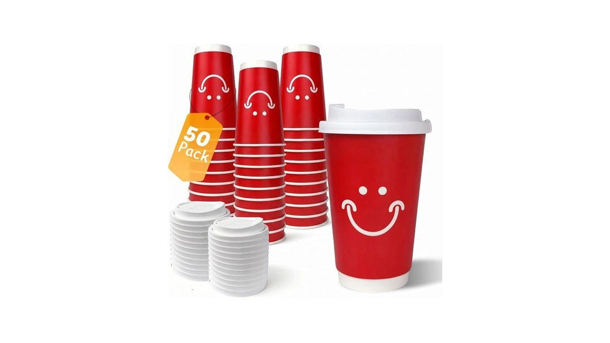 Elegift 16 Oz Disposable Coffee Cups With Lids, Double-walled Insulated