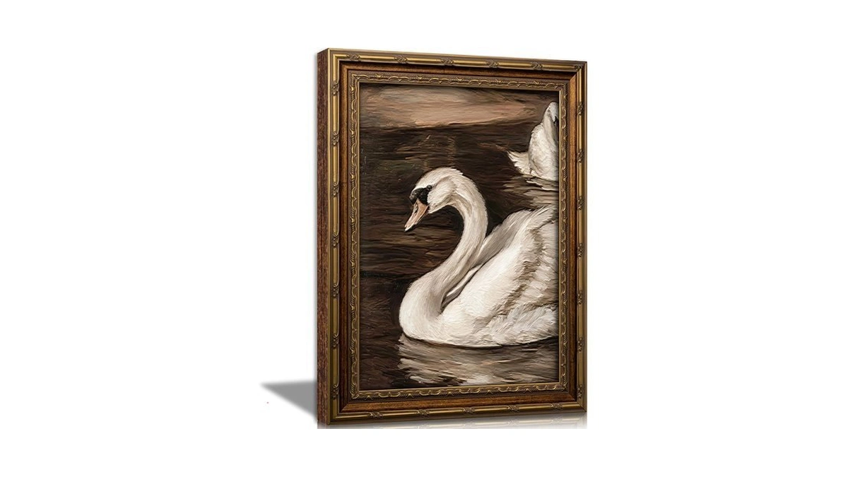 Cxywdhvo Vintage White Swan On Water Framed Wall Art, Antique