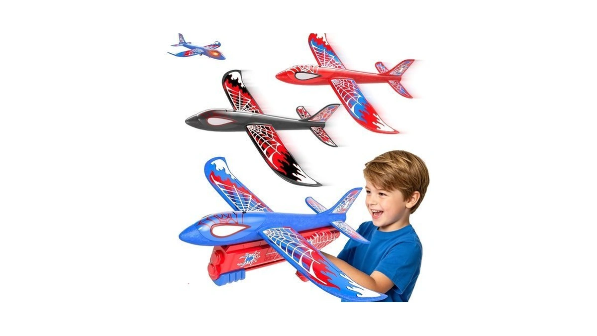 3 Pack Foam Airplane Launcher Toys For Kids Ages 4-8,