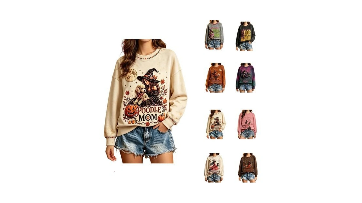 Beige Halloween Crewneck Sweatshirts For Women Fleece Graphic Pullover