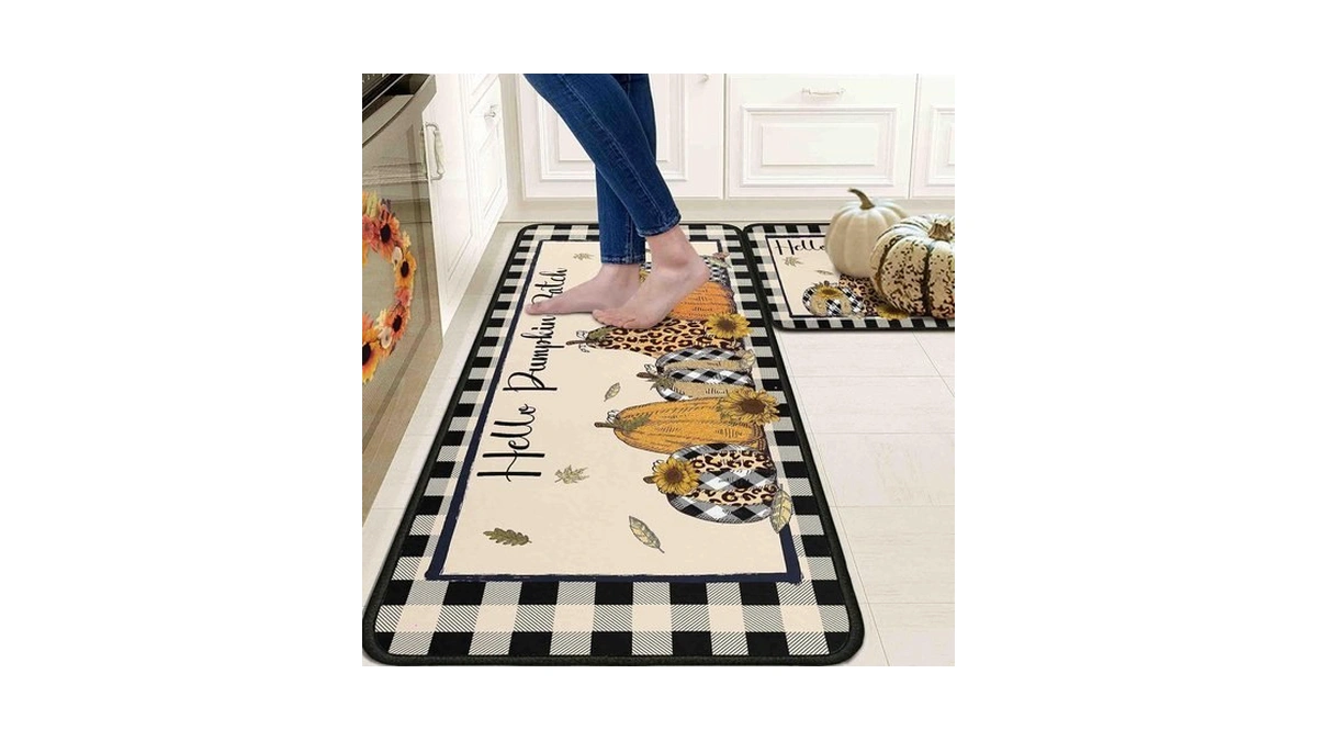 Ouxioaz Buffalo Plaid Hello Pumpkin Fall Kitchen Rugs Set Of