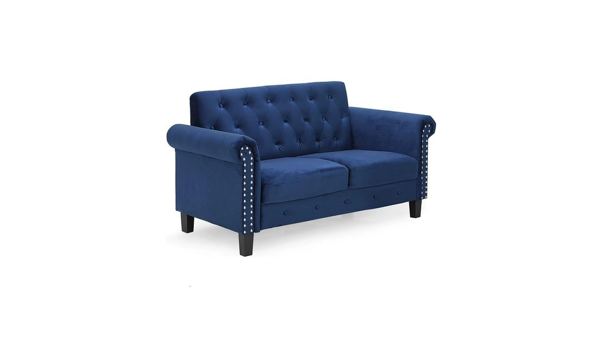 Furinno Bastia 2-seater Loveseat Sofa, 54" Wide, Navy Velvet