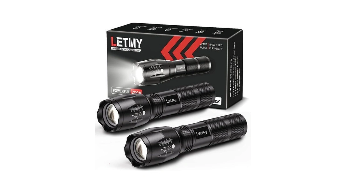 Letmy Tactical Flashlight S2000-2 Pack Bright Military Grade Led Flashlights
