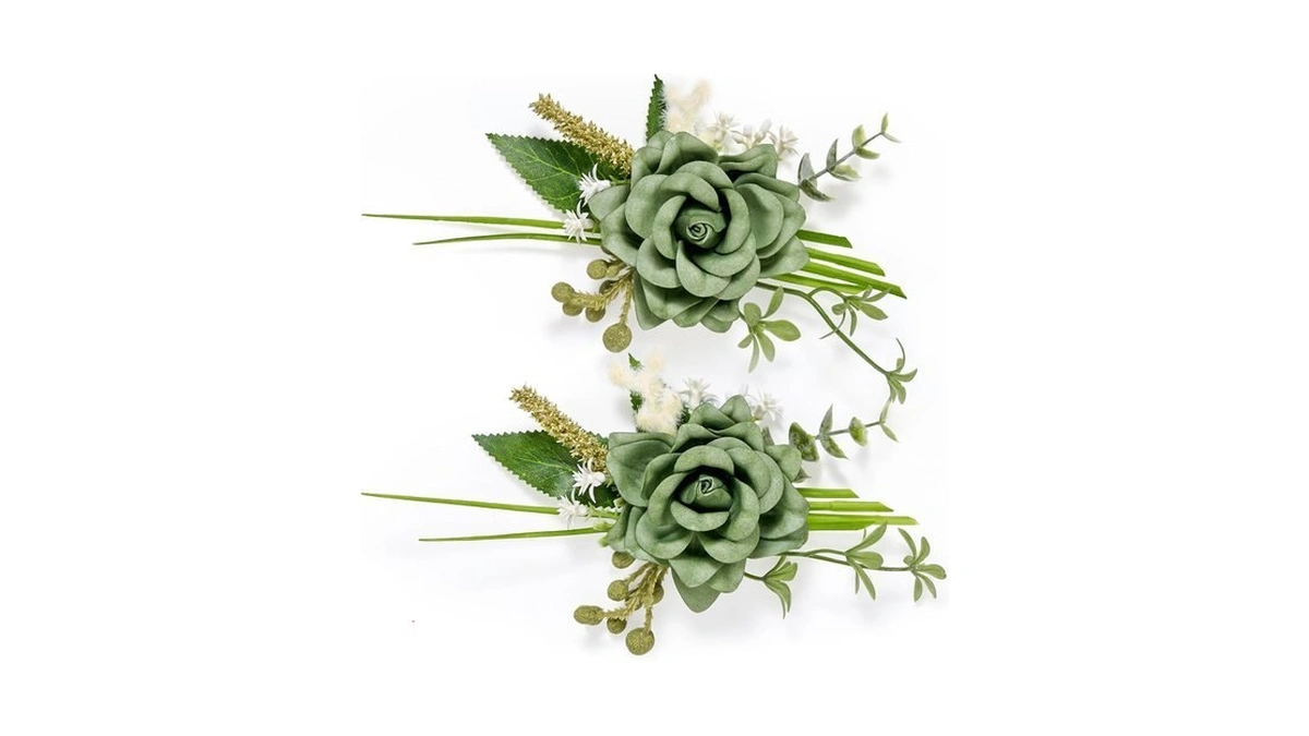 Serwalin 2 Pcs Boutonniere, 6-7 Inch Green Corsage For Wedding,
