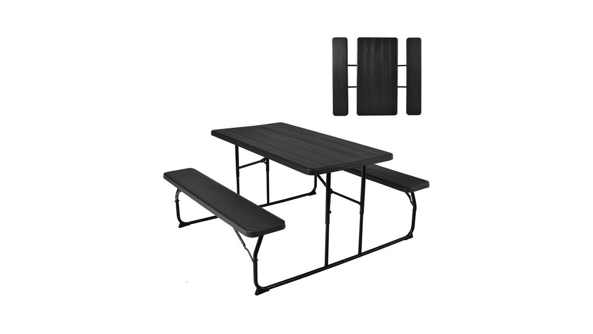 Renatone Folding Picnic Table And Bench Set W/wood Grain For