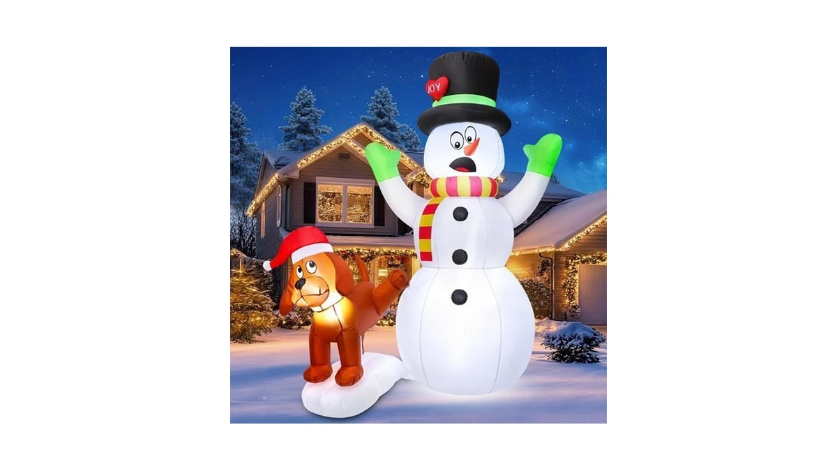 Funfanso 5.5 Ft Inflatable Snowman With Puppy Dog, Christmas Outdoor
