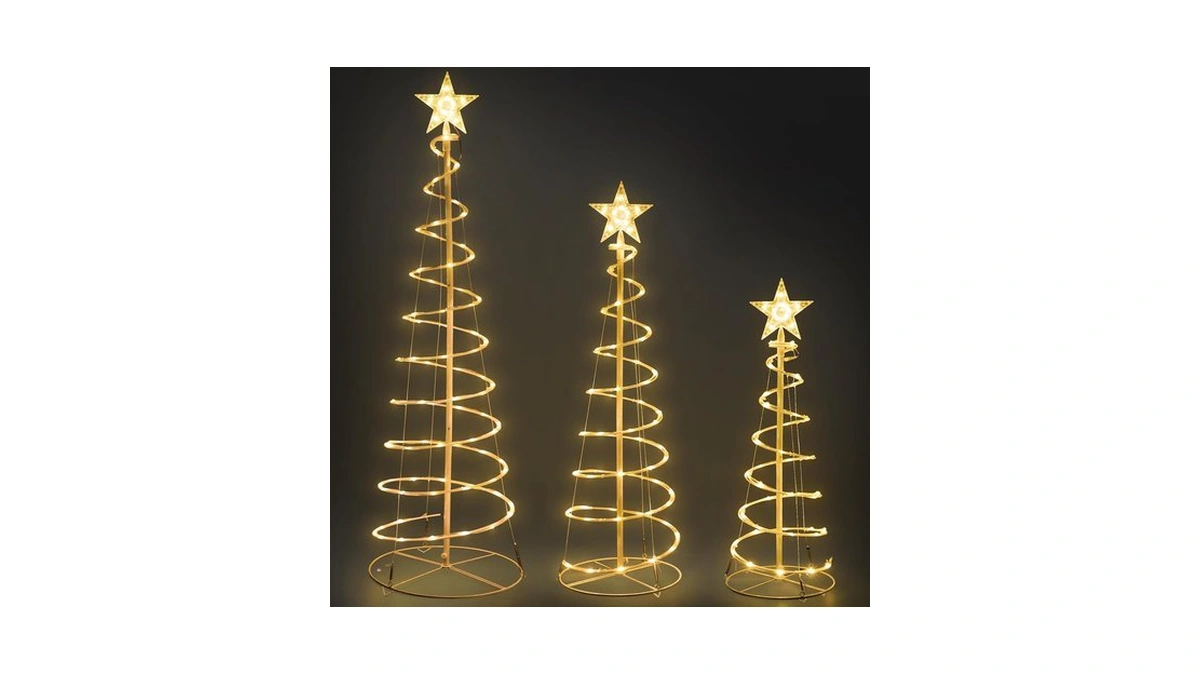 Set Of 3 Christmas Spiral Tree Lights, 3/4/5 Ft Holiday