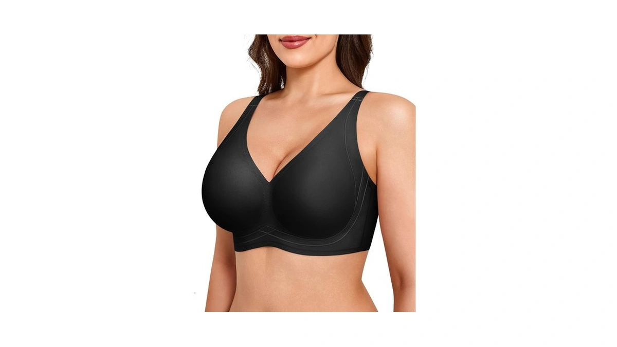 Popilush Wireless Comfortable Bras Womens Deep V Neck Black S