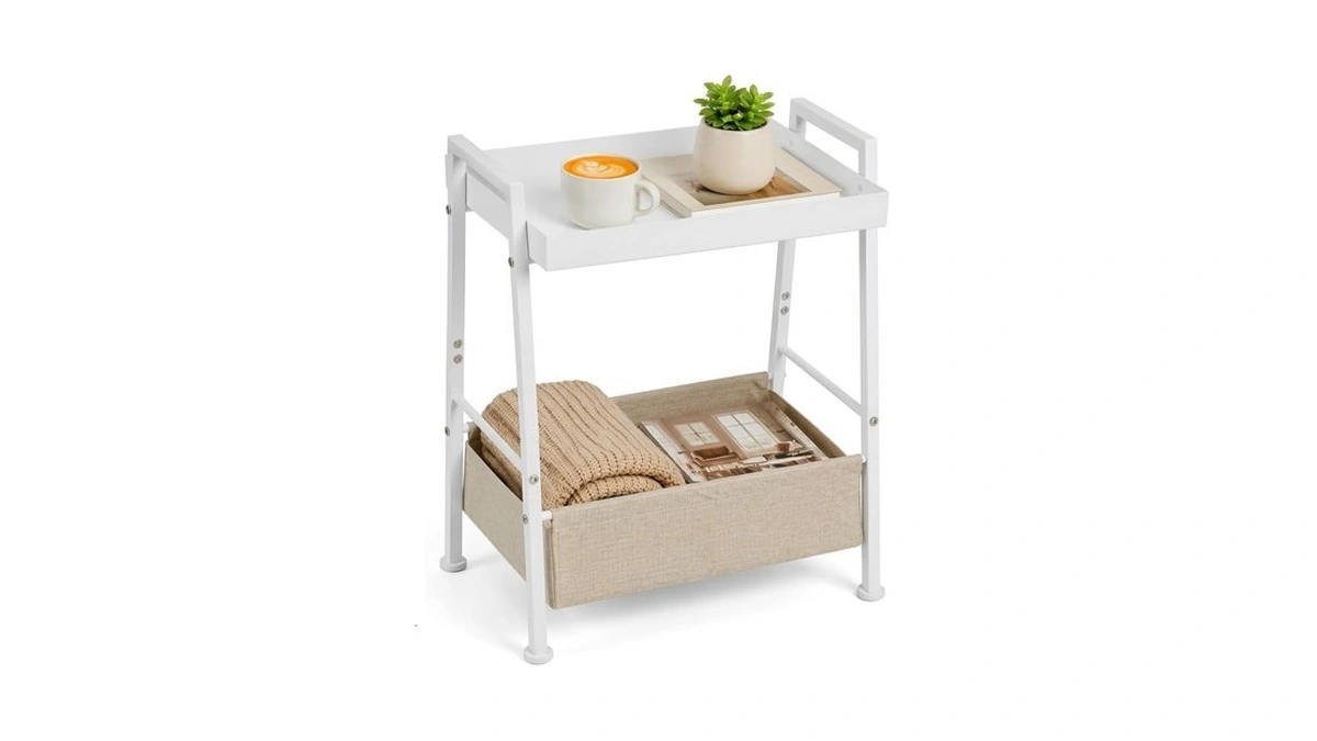 Zexvida Small Nightstand With Fabric Storage Basket, White