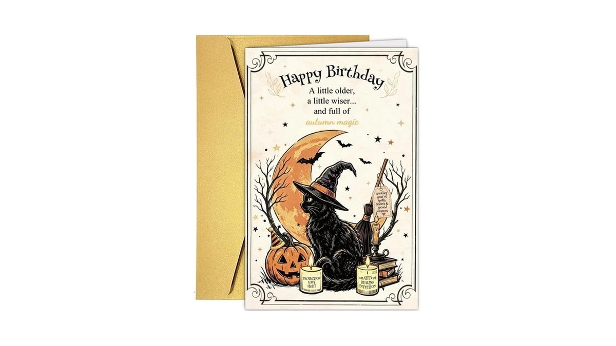 Rpjiekinxu Witchy Cat Halloween Birthday Card For Sister Friend Her