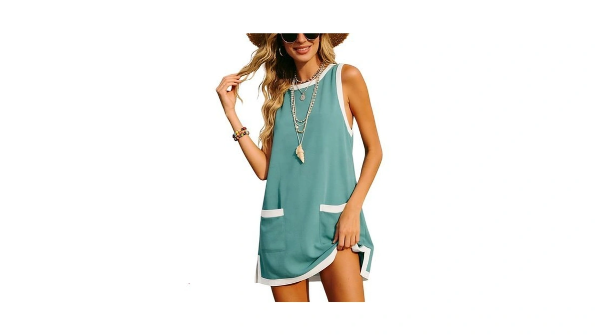 Freyhem Womens Sleeveless Beach Bodycon Mini Dress Casual A-line Sundress